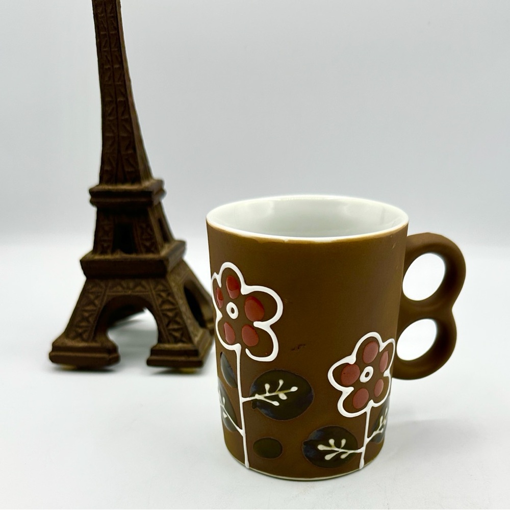 MCM Japanese Stoneware Flowered Mug 60- 70s. Hand painted.